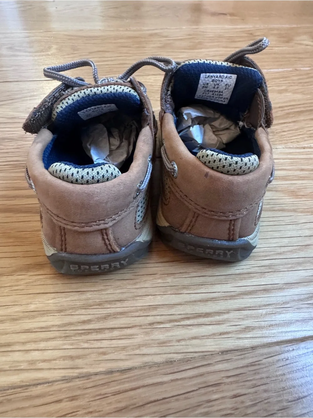 Sperry Toddlers Brown Suede Boat Shoes with Laces and Velcro opening